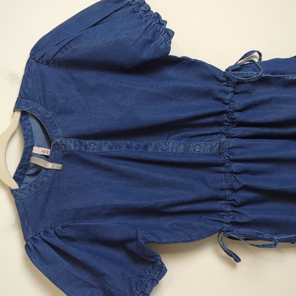 Cottagecore Denim Tiered Maxi Dress Drawing Tie Waist Women's Medium - Picture 7 of 11